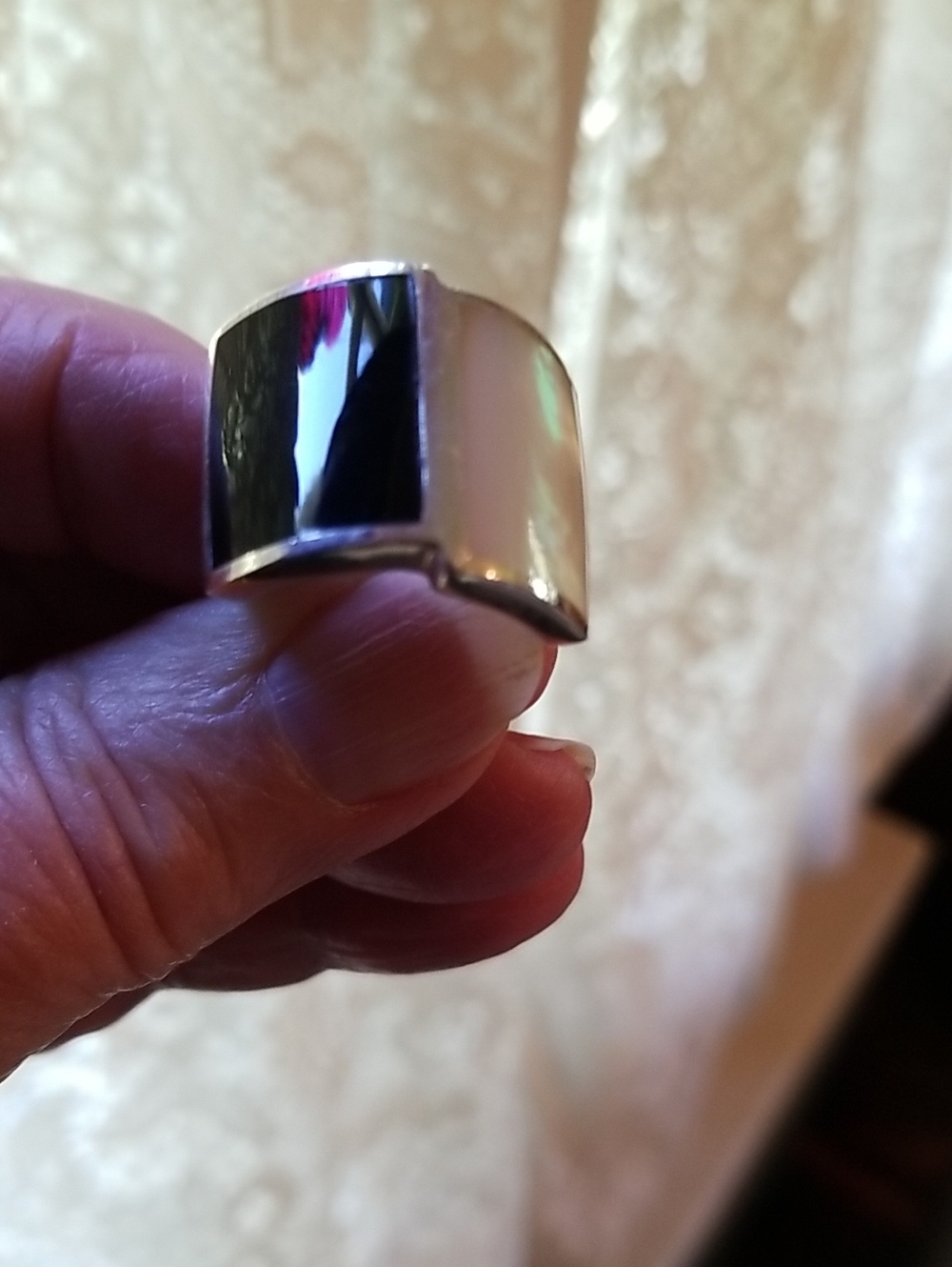 Silver ring with Onyx and Mother of Pearl Stones - Picture 2 of 7